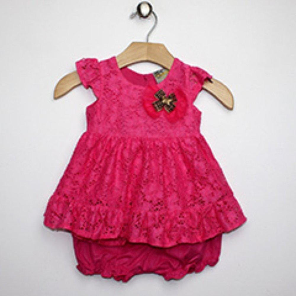 Lele For Kids Hot Pink Lace Angel Sleeve Dress & Bloomers